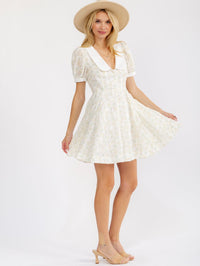 WOMEN'S SHORT SLEEVE V-NECK BUTTON UP FLORAL MINI DRESS