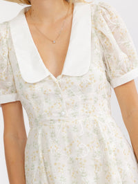 WOMEN'S SHORT SLEEVE V-NECK BUTTON UP FLORAL MINI DRESS