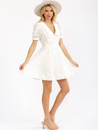 WOMEN'S SHORT SLEEVE V-NECK BUTTON UP FLORAL MINI DRESS