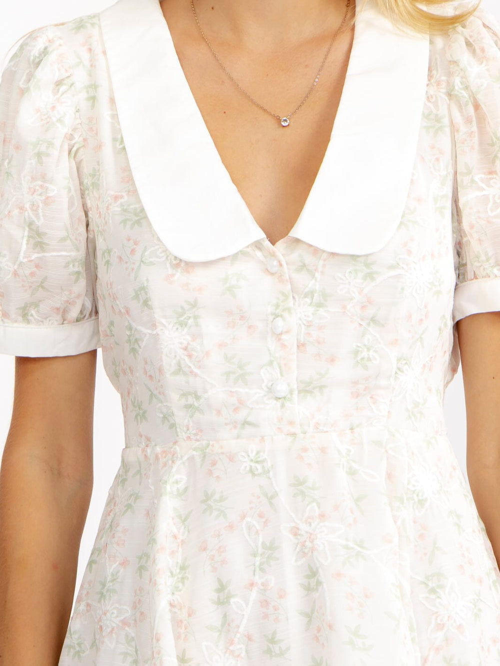 WOMEN'S SHORT SLEEVE V-NECK BUTTON UP FLORAL MINI DRESS
