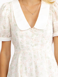 WOMEN'S SHORT SLEEVE V-NECK BUTTON UP FLORAL MINI DRESS