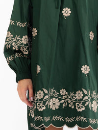 WOMEN'S LONG SLEEVE FRONT POCKETS EMBROIDERY FLORAL TUNIC MINI DRESS