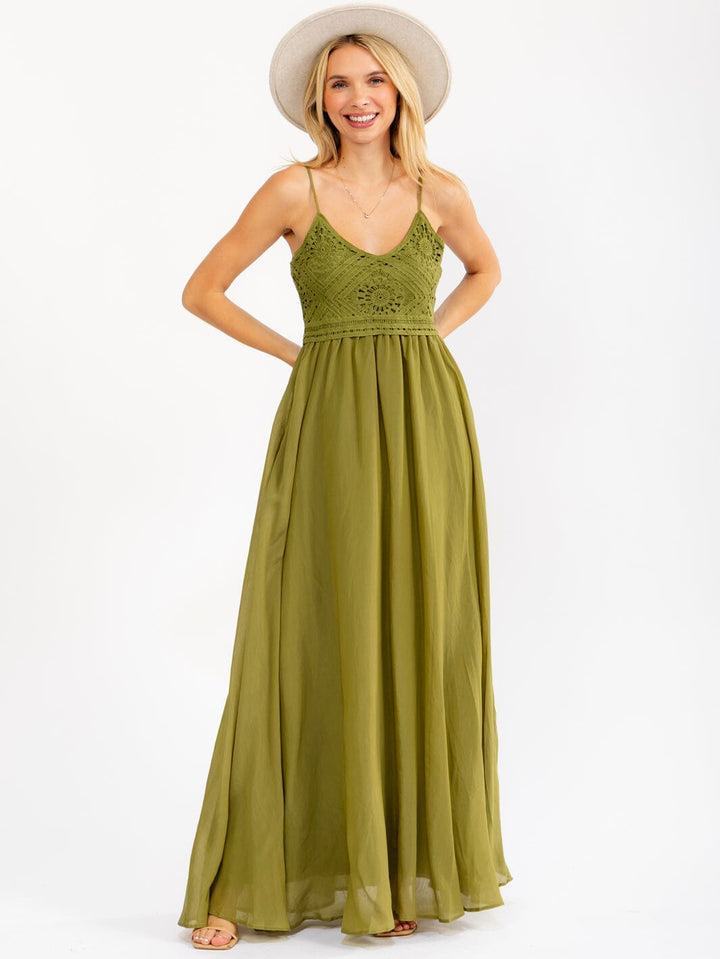 WOMEN'S SLEEVELESS CROCHET DETAILED MAXI DRESS