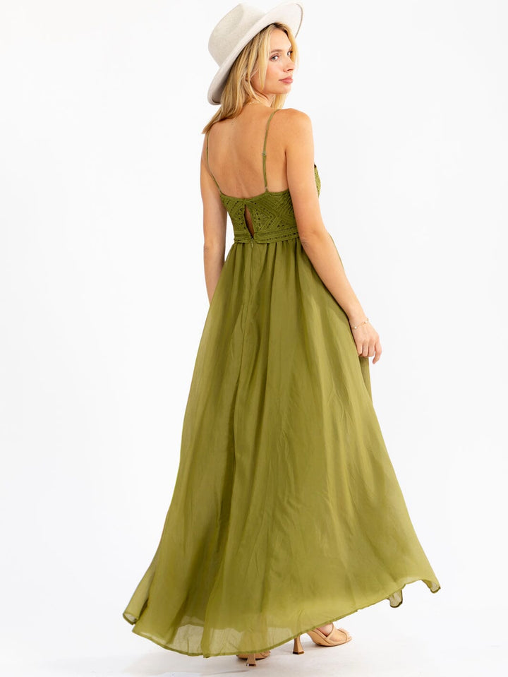 WOMEN'S SLEEVELESS CROCHET DETAILED MAXI DRESS