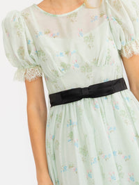 WOMEN'S SHORT PUFF SLEEVE ELASTIC WAIST FLORAL MAXI DRESS