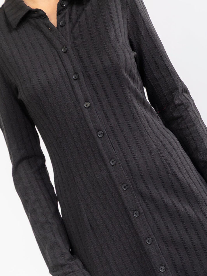 WOMEN'S LONG SLEEVE BUTTON UP RIBBED BODYCON MAXI DRESS