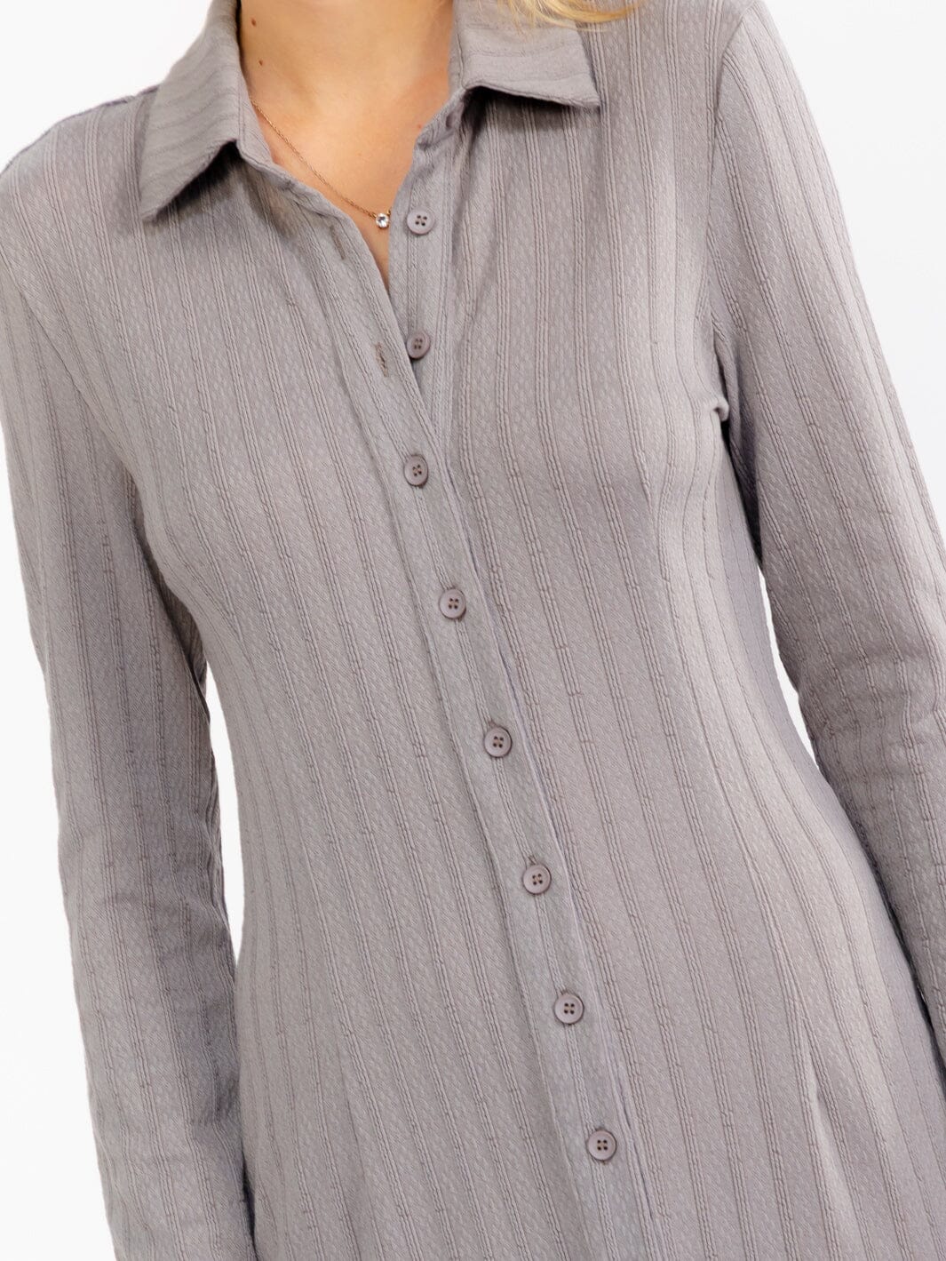 WOMEN'S LONG SLEEVE BUTTON UP RIBBED BODYCON MAXI DRESS