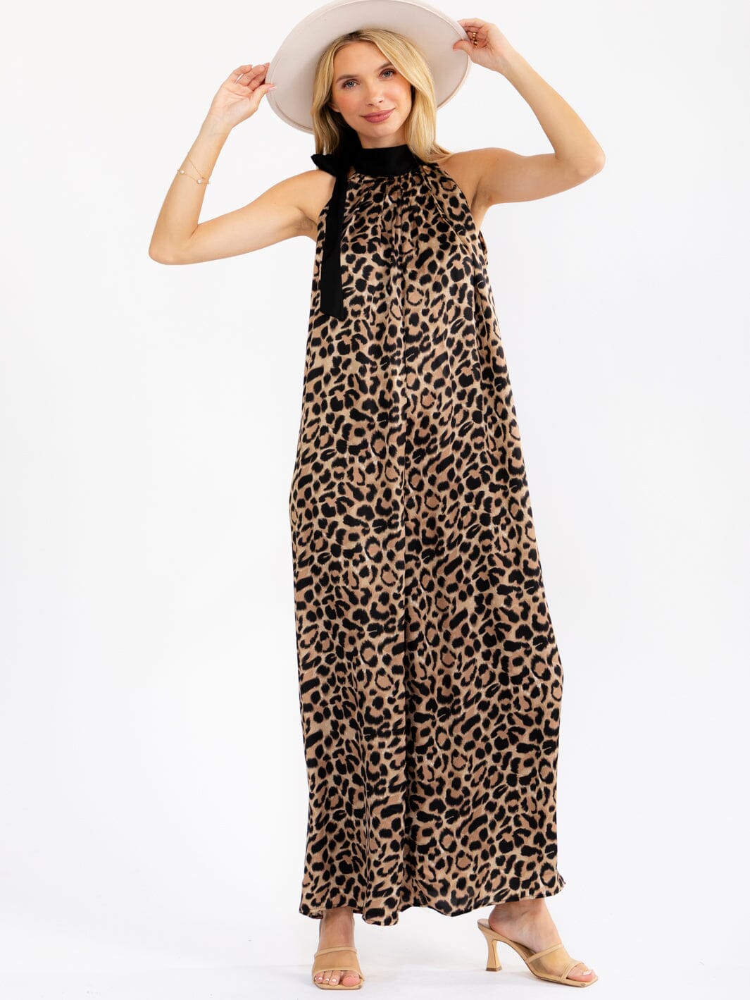 WOMEN'S SLEEVELESS ANIMAL PRINT WIDE LEG JUMPSUIT