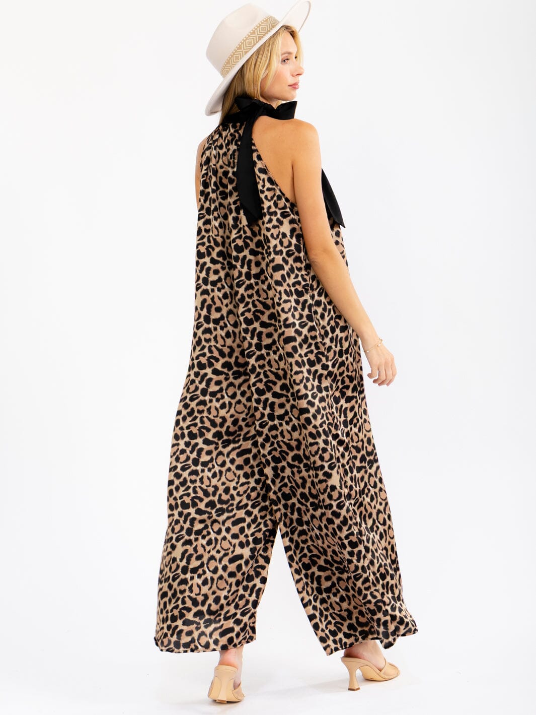 WOMEN'S SLEEVELESS ANIMAL PRINT WIDE LEG JUMPSUIT
