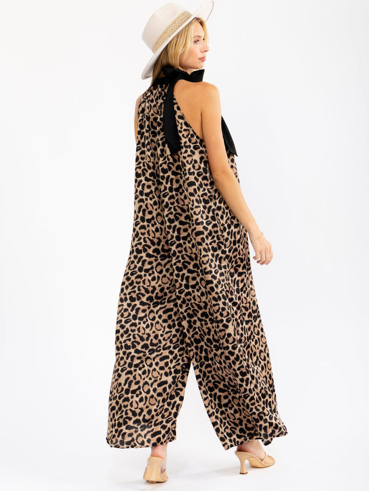 WOMEN'S SLEEVELESS ANIMAL PRINT WIDE LEG JUMPSUIT