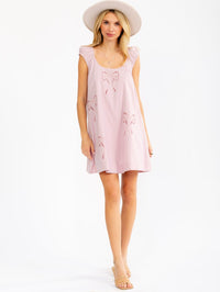 WOMEN'S SLEEVELESS EYELET BOWS TUNIC MINI DRESS