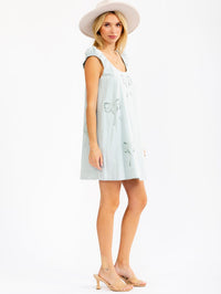 WOMEN'S SLEEVELESS EYELET BOWS TUNIC MINI DRESS