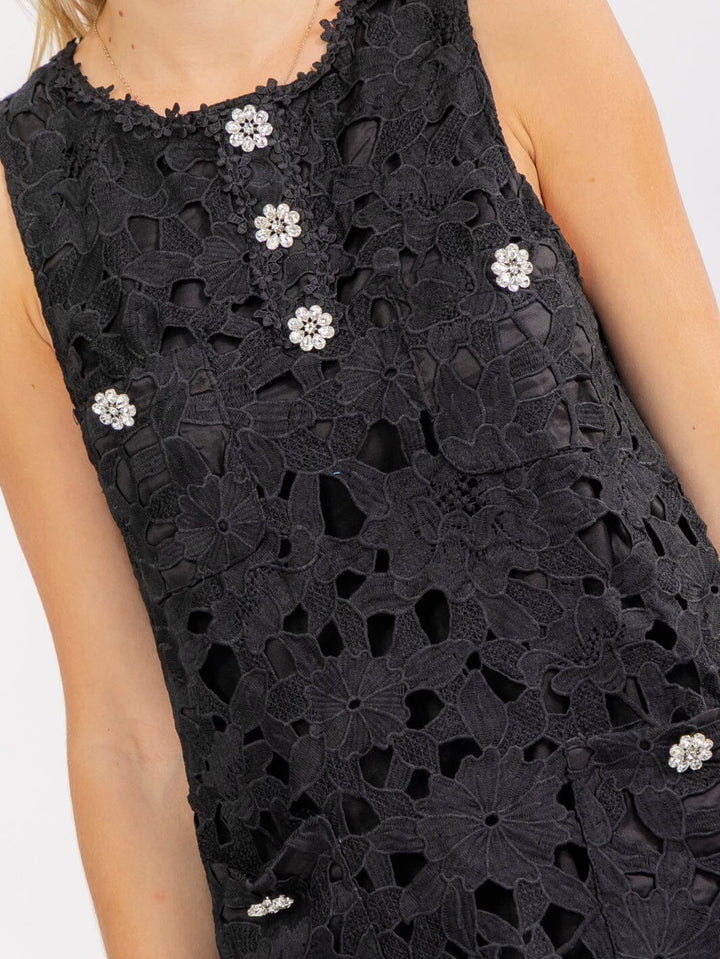 WOMEN'S SLEEVELESS FRONT POCKETS CROCHET MINI DRESS