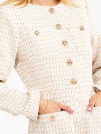WOMEN'S LONG SLEEVE BUTTON UP FRONT POCKETS TWEED ROMPER