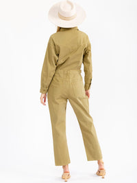 WOMEN'S LONG SLEEVE BUTTON UP POCKETS STRAIGHT LEG DENIM JUMPSUIT