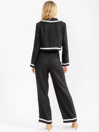 WOMEN'S LONG SLEEVE BLAZER & ZIPPER CLOSURE WIDE LEG PANTS TRIM DETAILED 2PC. SET