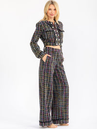 WOMEN'S LONG SLEEVE BUTTON UP FRONT POCKETS MULTI TWEED BLAZER