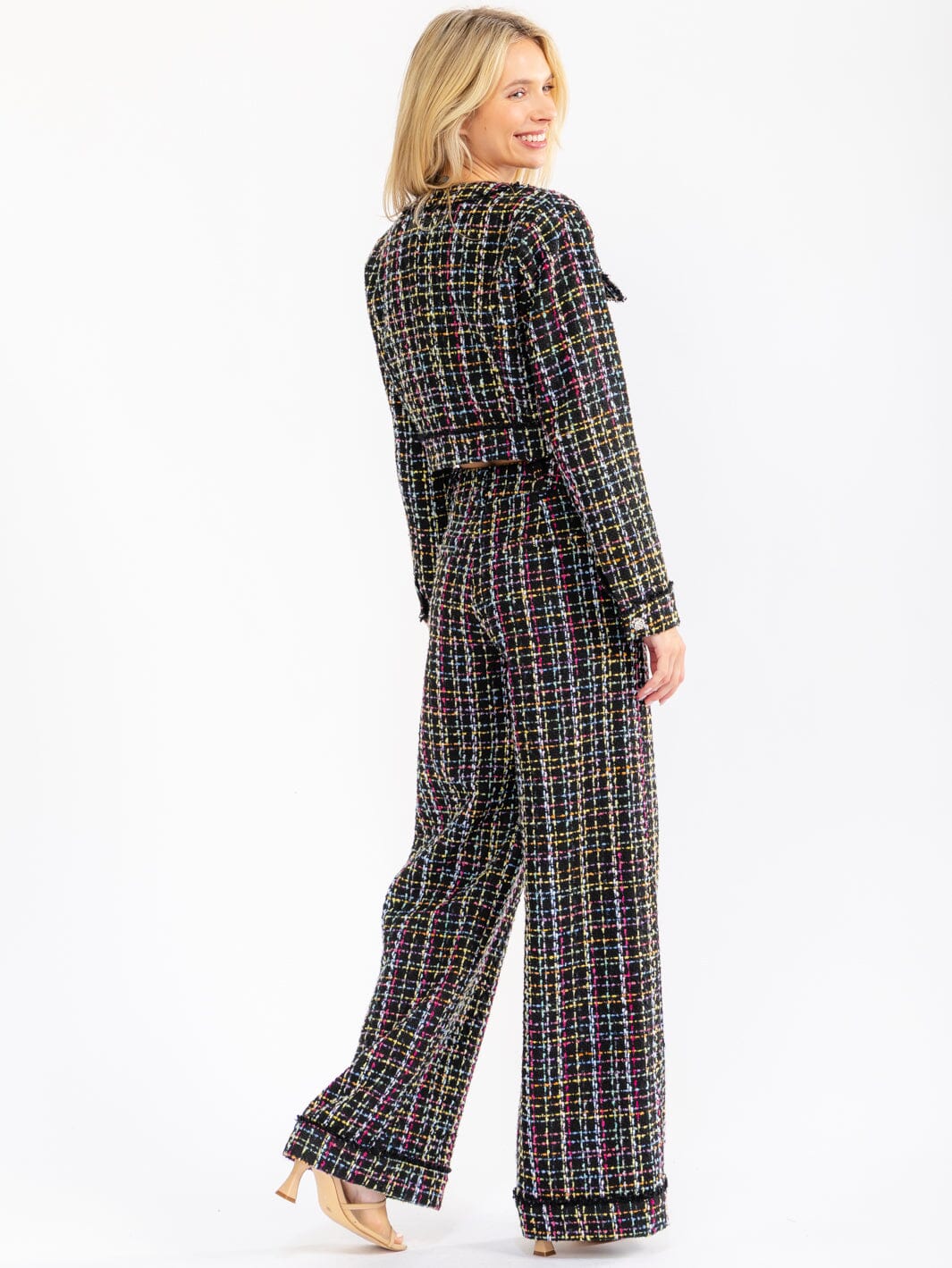 WOMEN'S LONG SLEEVE BUTTON UP FRONT POCKETS MULTI TWEED BLAZER