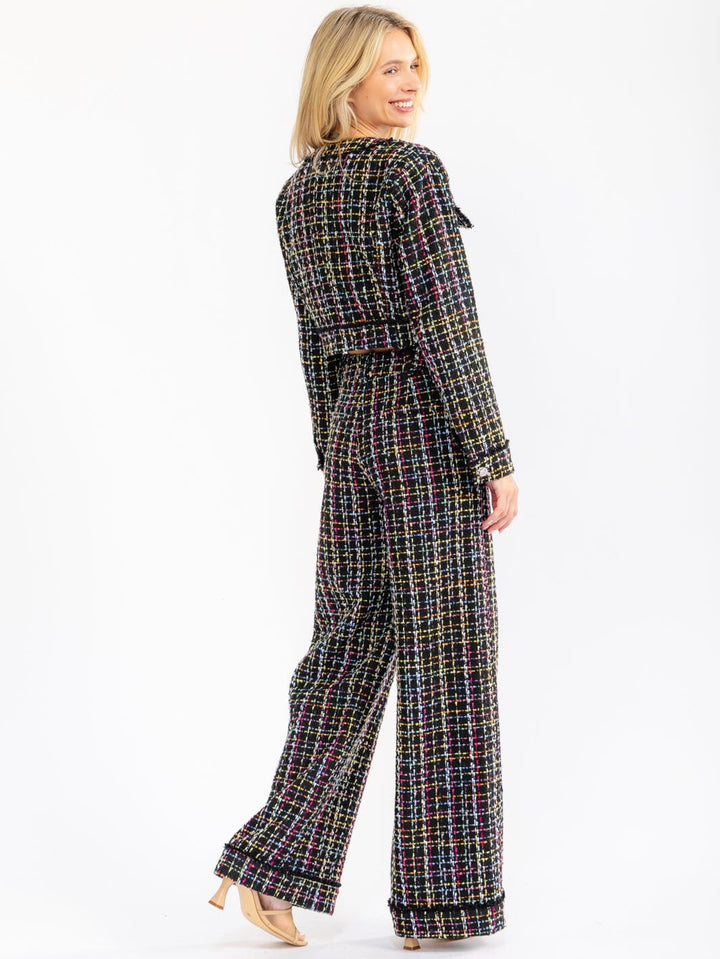 WOMEN'S LONG SLEEVE BUTTON UP FRONT POCKETS MULTI TWEED BLAZER