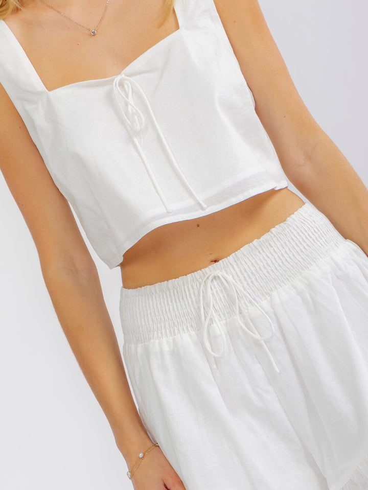 WOMEN'S SLEEVELESS TANK TOP & ELASTIC WAIST SHORTS RUFFLE LINEN 2PC. SET