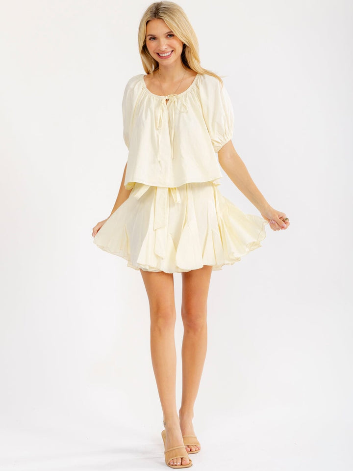 WOMEN'S SHORT SLEEVE BLOUSE & ELASTIC WAIST MINI SKIRT SOLID 2PC. SET