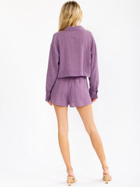 WOMEN'S LONG SLEEVE BLOUSE & ELASTIC WAIST MINI SHORTS STRIPES 2PC. SET