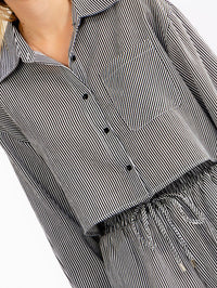 WOMEN'S LONG SLEEVE BLOUSE & ELASTIC WAIST MINI SHORTS STRIPES 2PC. SET