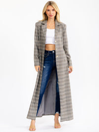 WOMEN'S LONG SLEEVE BUTTON CLOSURE FRONT POCKETS PLAID COAT