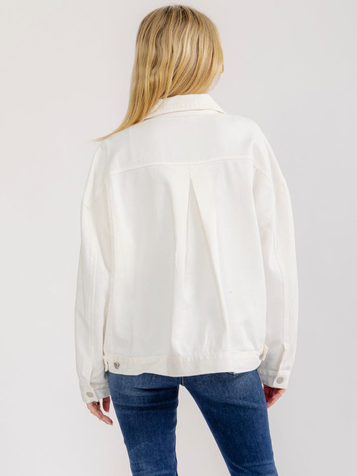 WOMEN'S LONG SLEEVE BUTTON UP FRONT POCKETS WASHED DENIM JACKET