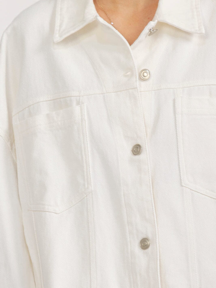 WOMEN'S LONG SLEEVE BUTTON UP FRONT POCKETS WASHED DENIM JACKET