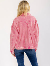 WOMEN'S LONG SLEEVE BUTTON UP FRONT POCKETS WASHED DENIM JACKET
