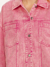 WOMEN'S LONG SLEEVE BUTTON UP FRONT POCKETS WASHED DENIM JACKET