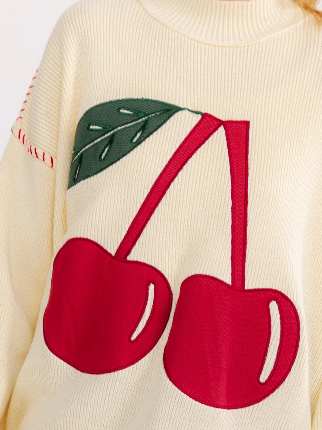 WOMEN'S LONG SLEEVE CHERRY PULLOVER SWEATERS