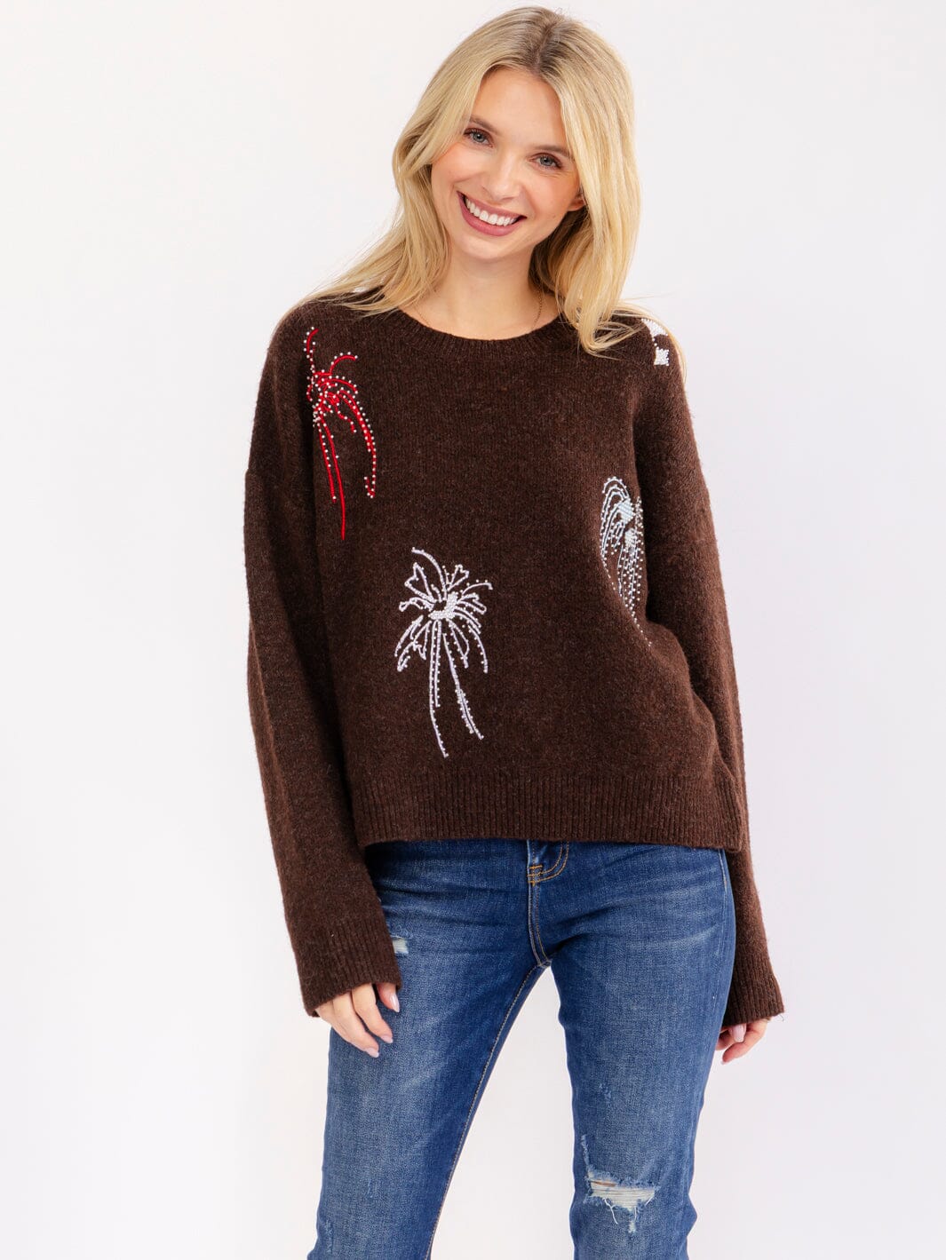 WOMEN'S LONG SLEEVE BEADS DETAILED PULLOVER SWEATERS