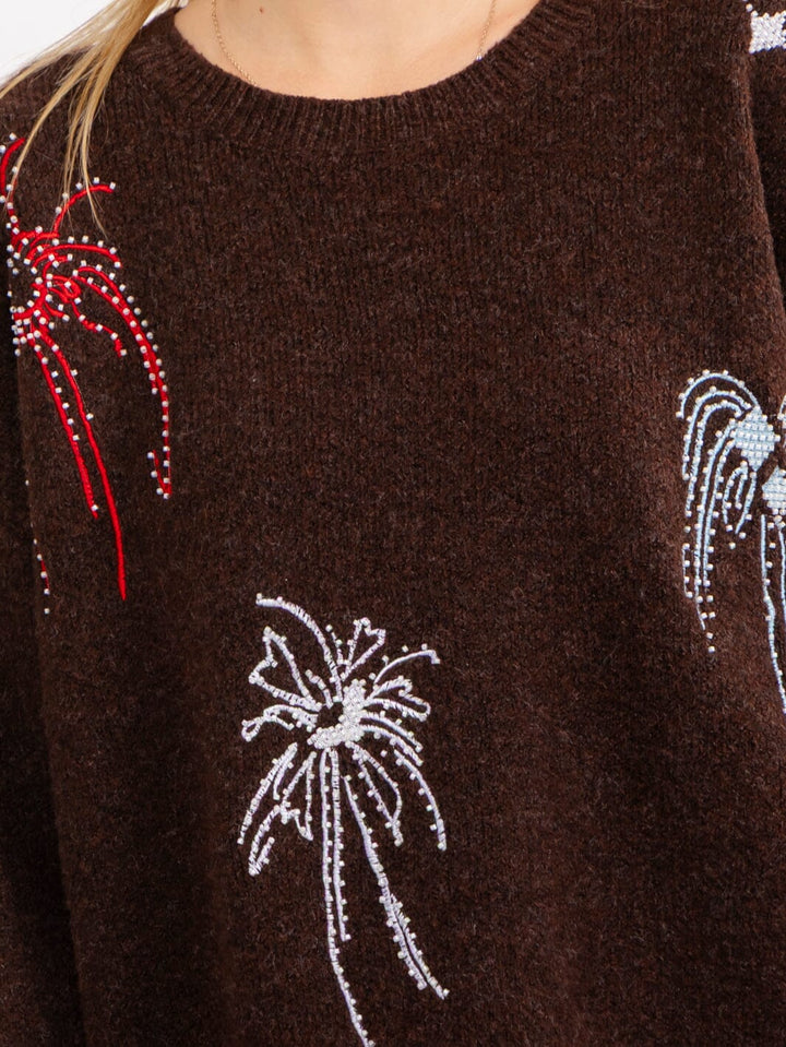 WOMEN'S LONG SLEEVE BEADS DETAILED PULLOVER SWEATERS