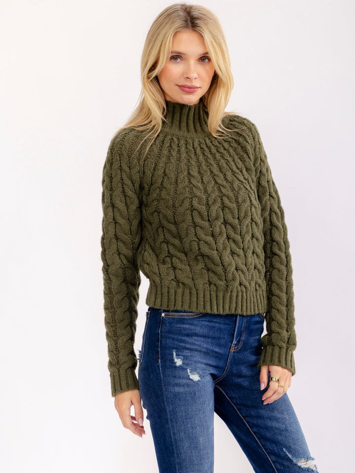 WOMEN'S LONG SLEEVE TURTLE NECK CABLE PULLOVER SWEATERS