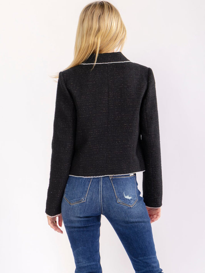 WOMEN'S LONG SLEEVE BUTTON UP FRONT POCKETS TWEED BLAZER