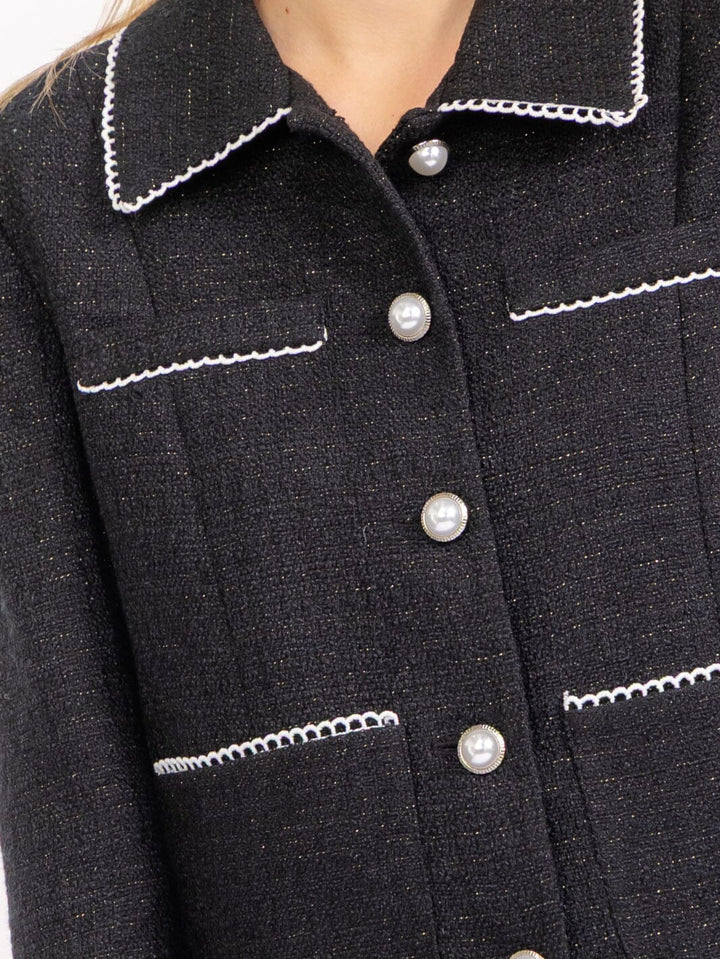 WOMEN'S LONG SLEEVE BUTTON UP FRONT POCKETS TWEED BLAZER
