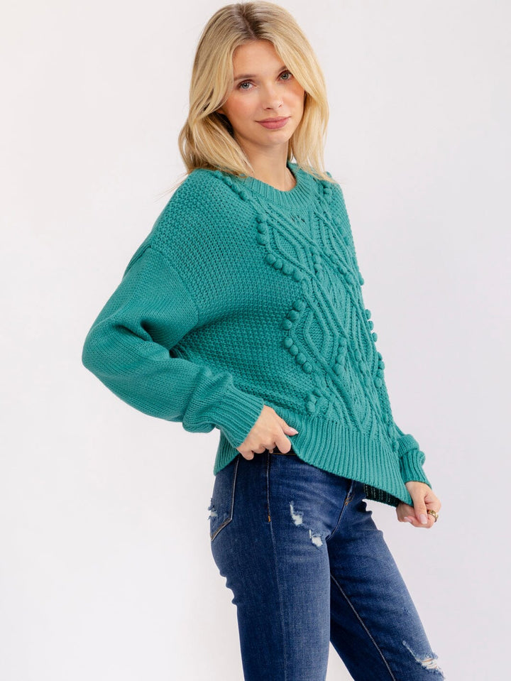 WOMEN'S LONG SLEEVE DETAILED KNIT PULLOVER SWEATER