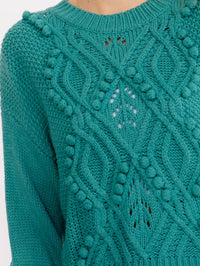 WOMEN'S LONG SLEEVE DETAILED KNIT PULLOVER SWEATER