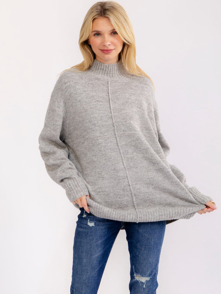 WOMEN'S LONG SLEEVE MOCK NECK PULLOVER OVERSIZED SWEATER