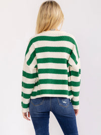 WOMEN'S LONG SLEEVE COLORBLOCK STRIPES KNIT PULLOVER SWEATER