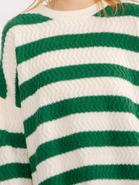 WOMEN'S LONG SLEEVE COLORBLOCK STRIPES KNIT PULLOVER SWEATER