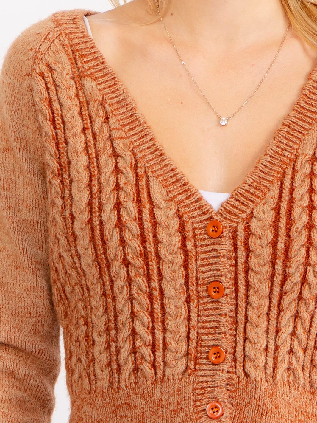 WOMEN'S LONG SLEEVE BUTTON UP CABLE WASHED SWEATERS