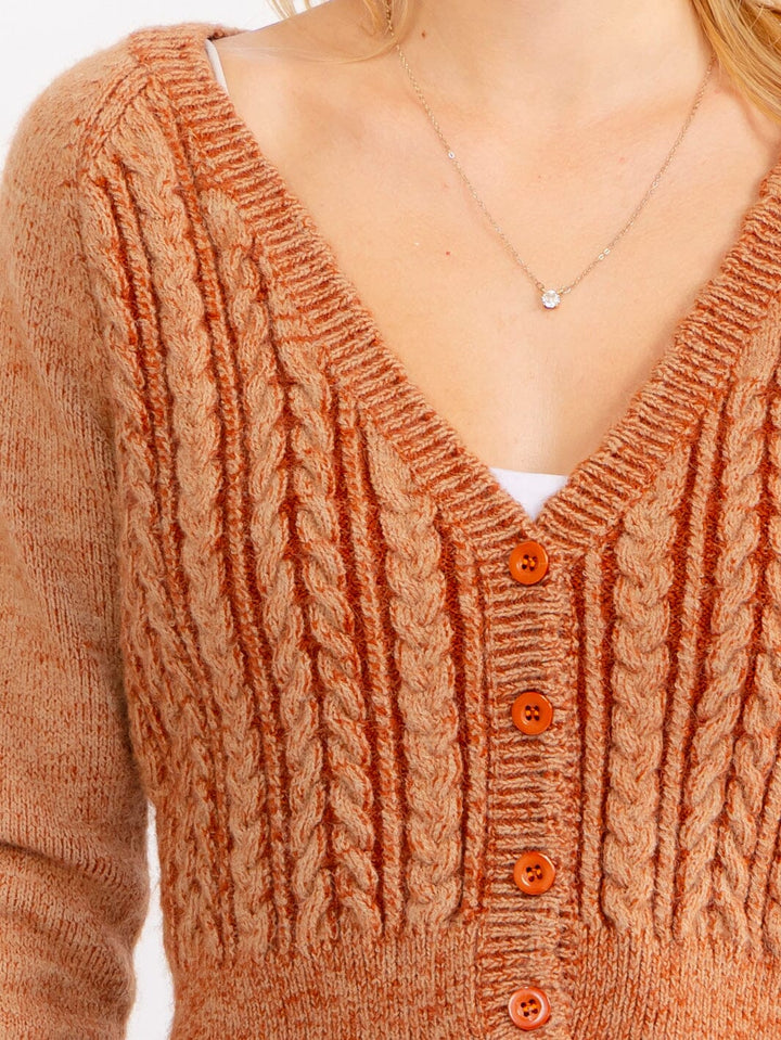 WOMEN'S LONG SLEEVE BUTTON UP CABLE WASHED SWEATERS