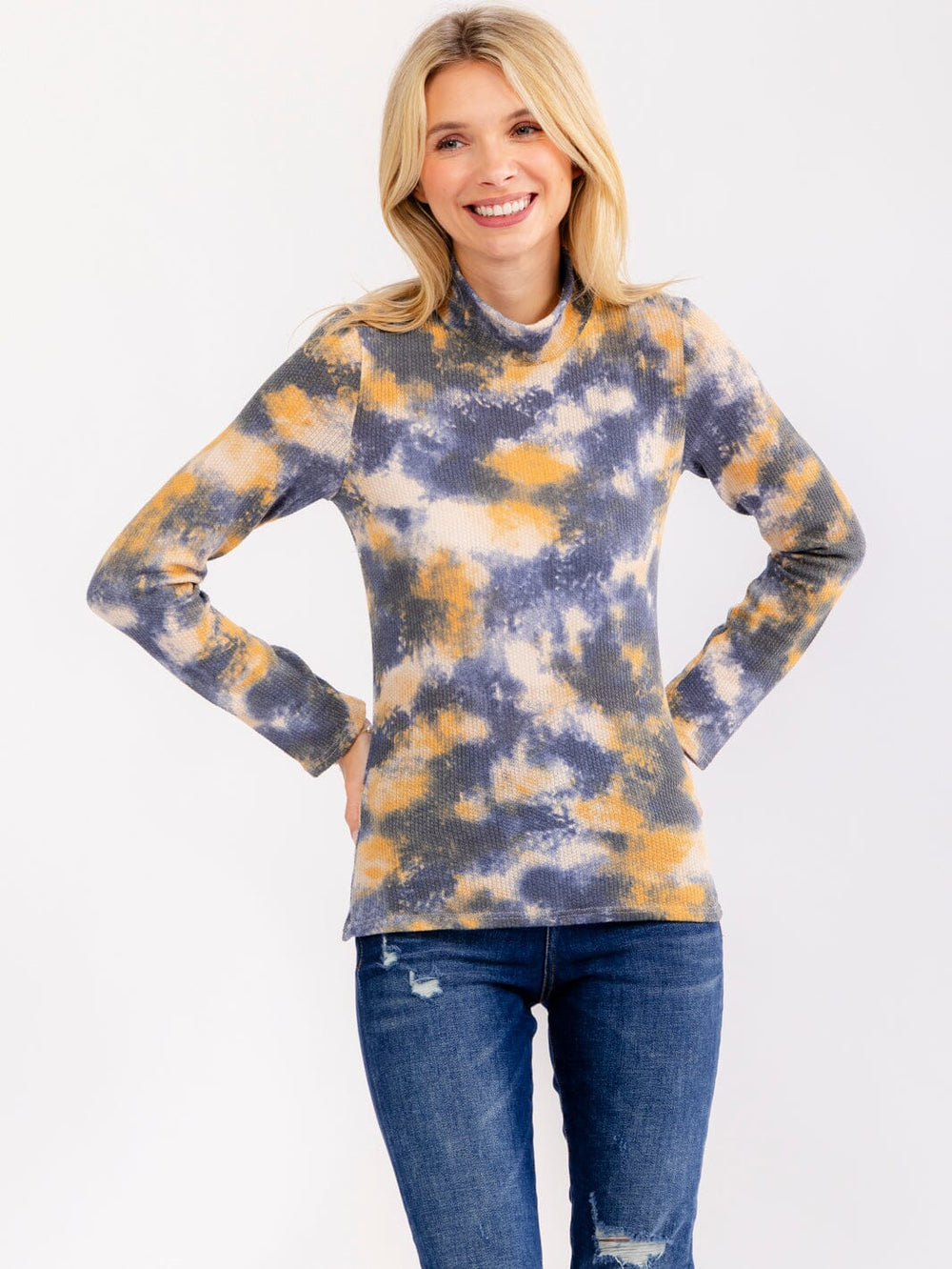 WOMEN'S LONG SLEEVE TURTLE NECK TIE DYE TOP