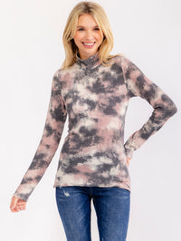 WOMEN'S LONG SLEEVE TURTLE NECK TIE DYE TOP