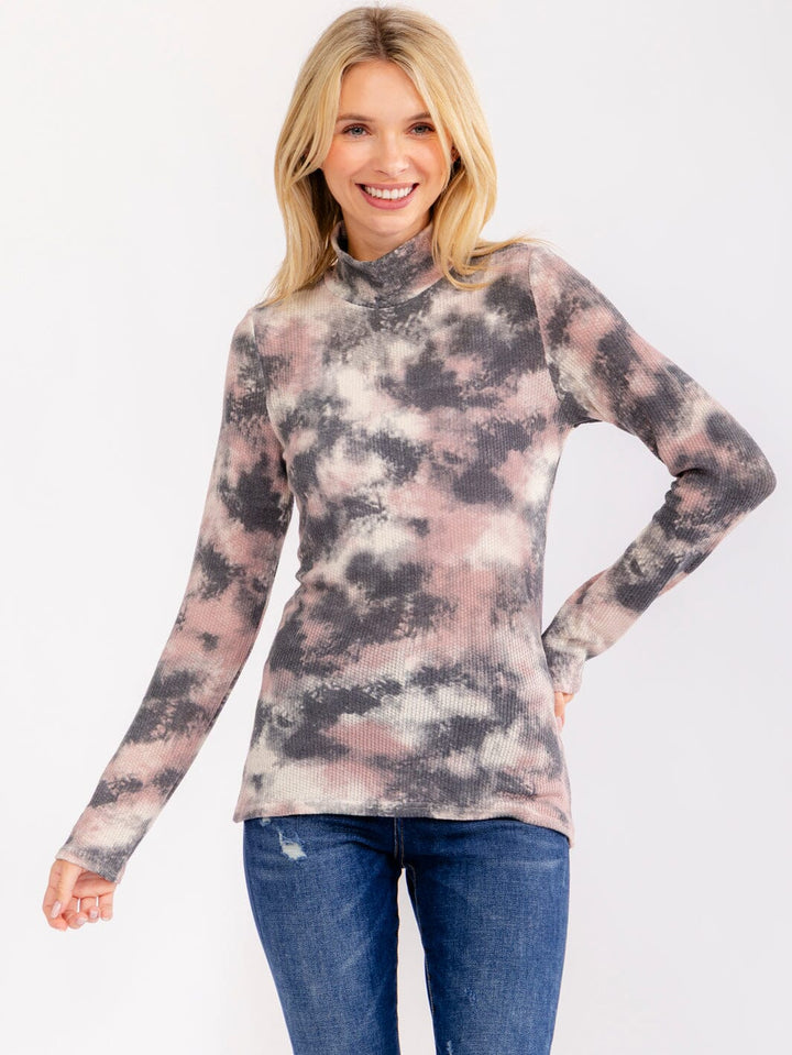 WOMEN'S LONG SLEEVE TURTLE NECK TIE DYE TOP