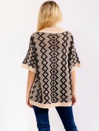 WOMEN'S SHORT SLEEVE BUTTON UP COLORBLOCK KNIT BLOUSE