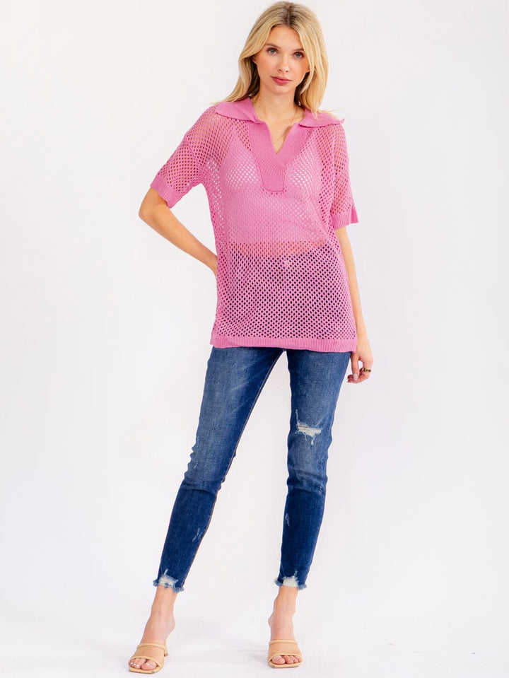 WOMEN'S SHORT SLEEVE V-NECK KNIT BLOUSE